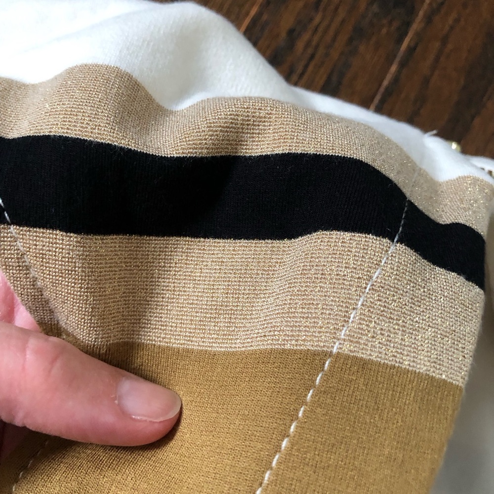 Banana Republic Women’s 2 Black/White/Gold Striped Ponte V-Back Sheath Dress EUC - Picture 7 of 11